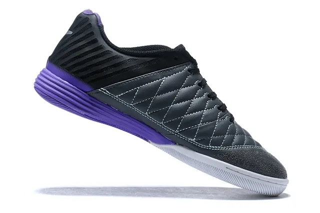 Nike Lunar Gato Black Purple Quilted Toe Cap Perforated Synthetic Cage Indoor Soccer Shoes 5