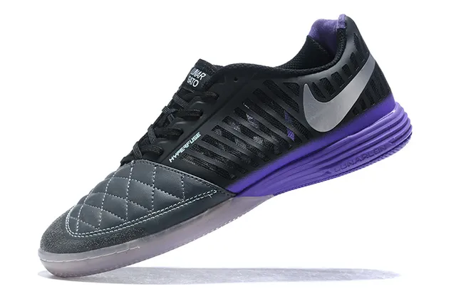 Nike Lunar Gato Black Purple Quilted Toe Cap Perforated Synthetic Cage Indoor Soccer Shoes 6
