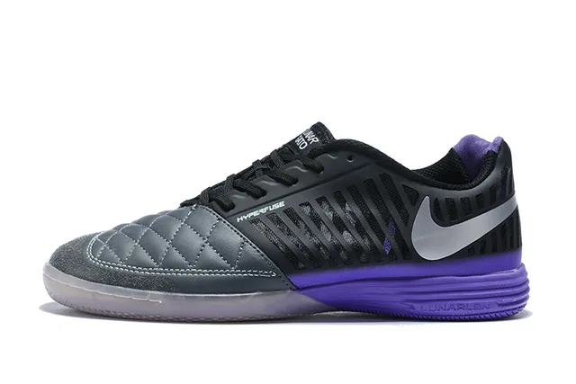 Nike Lunar Gato Black Purple Quilted Toe Cap Perforated Synthetic Cage Indoor Soccer Shoes 7