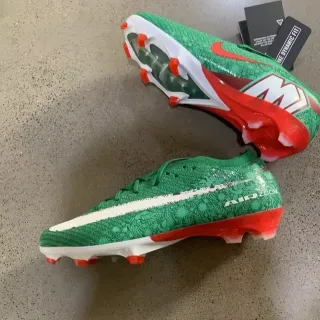 Nike Mercurial Air Zoom Verde e Vermelho Sapatos de Futebol para Grama