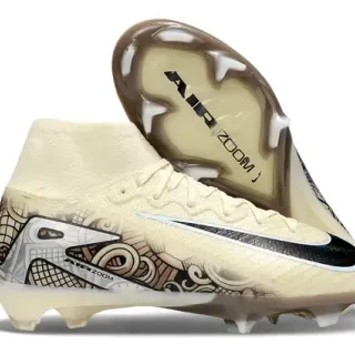 Nike Mercurial Bege Preto Bico Alto Colar de Tornozelo Sola Translucida Solo Firme Sapatos de Futebol