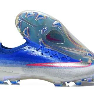 Nike Mercurial Vapor Chaussures de football avec upper bleu argenté Flyknit semelle iridescente pour terrain ferme