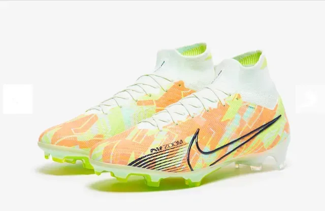 Zapatos de fútbol Nike Mercurial Vapor Naranja Verde Alta Corte Flyknit Bota Superficie Firme 2