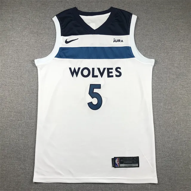 Nike Minnesota Timberwolves Anthony Edwards #5 أبيض بحري V-Neck بدون أكمام لوحات متباينة جيرسي 2