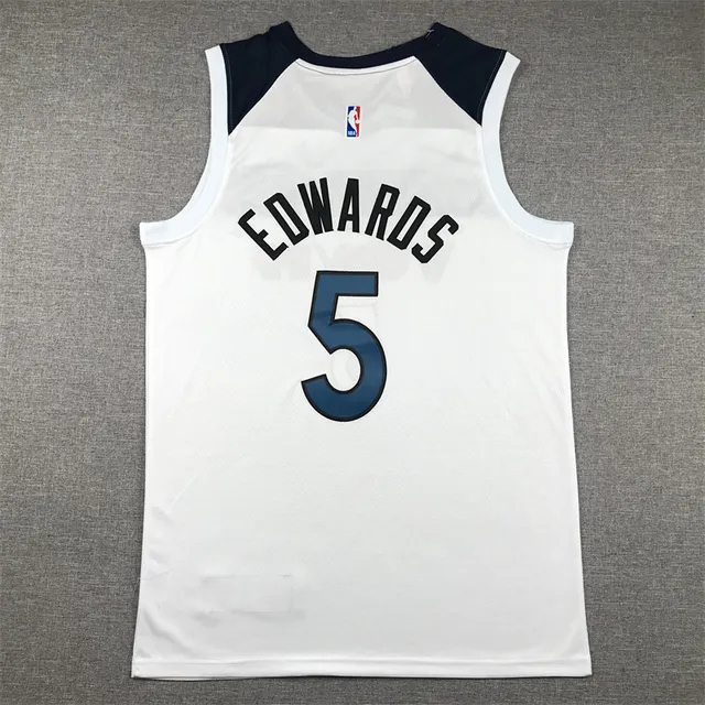 Nike Minnesota Timberwolves Anthony Edwards #5 أبيض بحري V-Neck بدون أكمام لوحات متباينة جيرسي 3