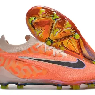 Nike Chuteiras laranja bege low-cut bootie collar sola translúcida iridescente para gramado firme