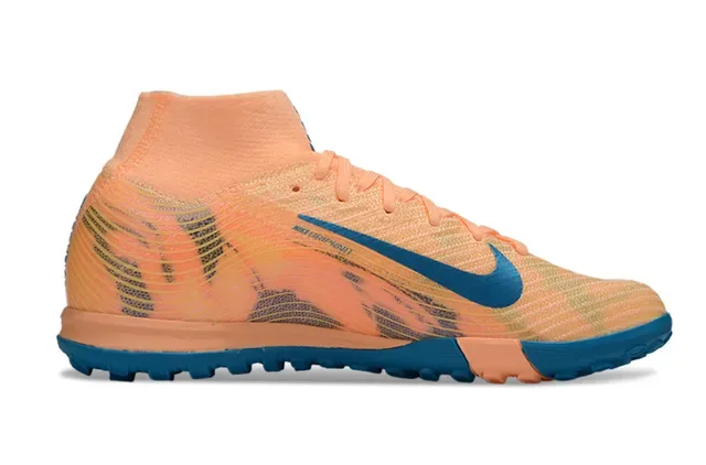 Nike Chaussures de football turf orange et bleu avec upper en knit et col sock-fit 5