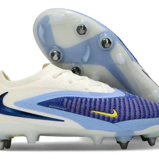 Nike Phantom GT Beige Bleu Chaussures de football Upper tricoté Semelle à crampons métalliques Terrain ferme