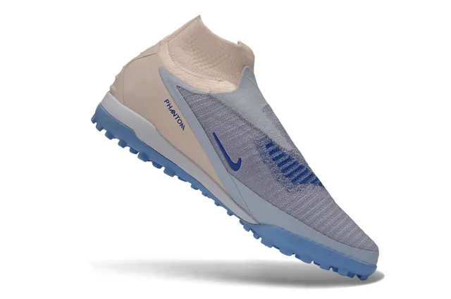 Nike Phantom GT Beige Blue Sock-Fit Upper Knit Construction Turf Soccer Shoes 12