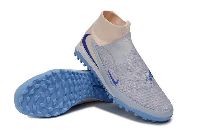 Nike Phantom GT Beige Blue Sock-Fit Upper Knit Construction Turf Soccer Shoes 14