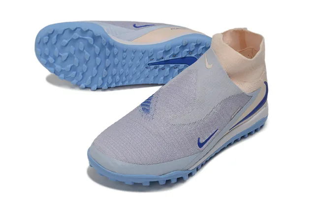Nike Phantom GT Beige Blue Sock-Fit Upper Knit Construction Turf Soccer Shoes 15