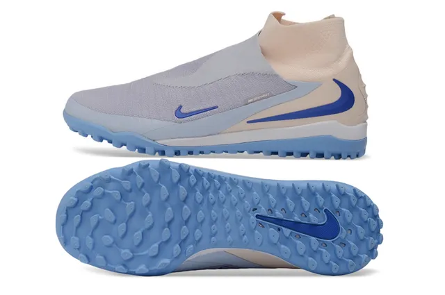 Nike Phantom GT Beige Blue Sock-Fit Upper Knit Construction Turf Soccer Shoes 17