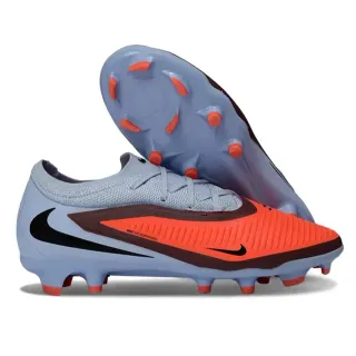 Nike Phantom GT Chaussures de football bleu orange low-cut à empeigne en maille et crampons pour sol ferme