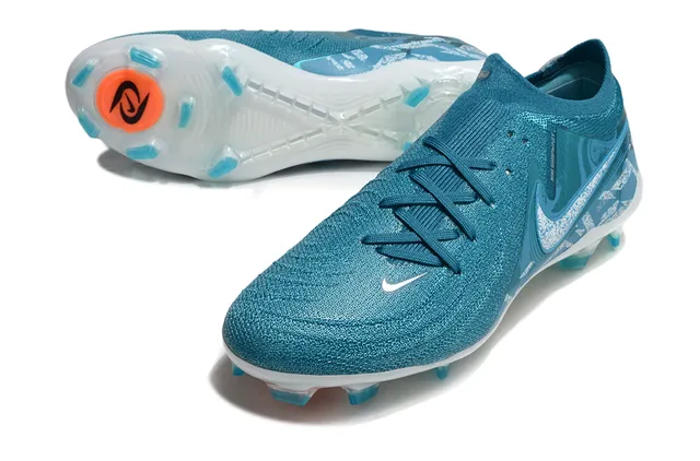 Nike Phantom GT Upper Knit Transparente Bleu Lacets Asymétriques Chaussures de Football pour Terrain Ferme 4