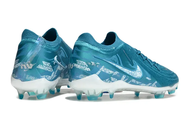 Nike Phantom GT Upper Knit Transparente Bleu Lacets Asymétriques Chaussures de Football pour Terrain Ferme 5