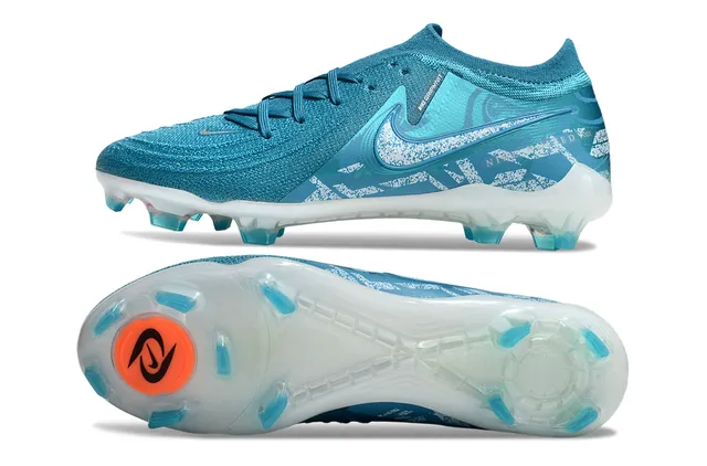 Nike Phantom GT Upper Knit Transparente Bleu Lacets Asymétriques Chaussures de Football pour Terrain Ferme 6