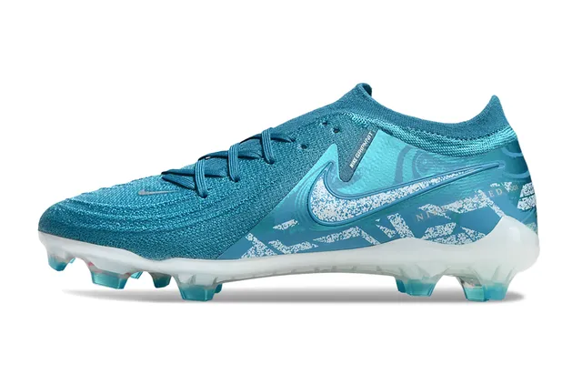 Nike Phantom GT Upper Knit Transparente Bleu Lacets Asymétriques Chaussures de Football pour Terrain Ferme 7