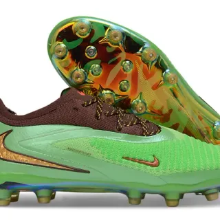 Nike Phantom GT Vert Marron Partie supérieure tricotée Plaque de semelle iridescente Terrain ferme Chaussures de football