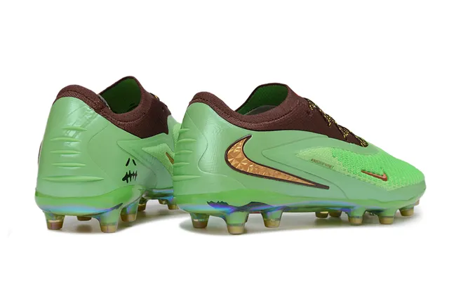 Nike Phantom GT Vert Marron Partie supérieure tricotée Plaque de semelle iridescente Terrain ferme Chaussures de football 5
