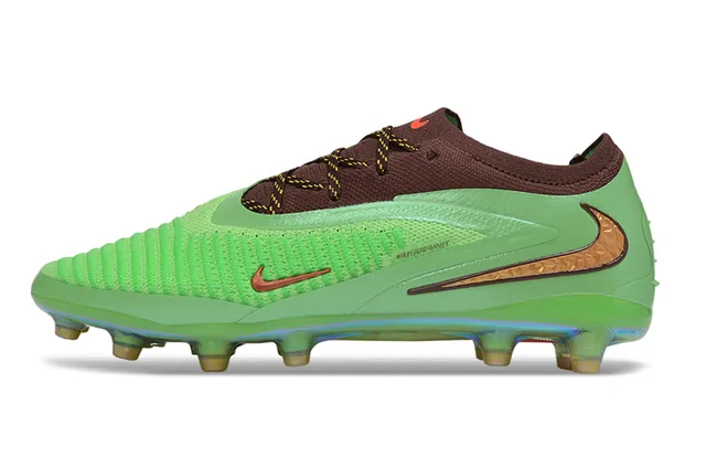 Nike Phantom GT Vert Marron Partie supérieure tricotée Plaque de semelle iridescente Terrain ferme Chaussures de football 7