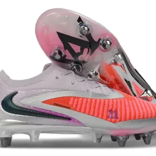 Nike Phantom GT Sapatos de futebol de baixo corte com upper de malha rosa e vermelho Swoosh iridescente superfície firme
