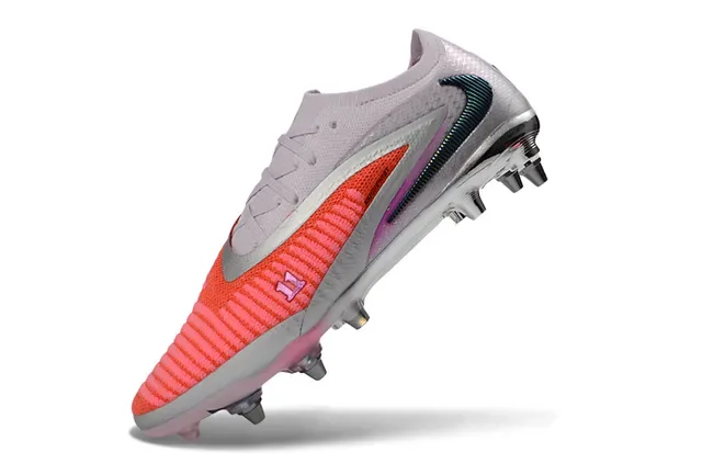 Nike Phantom GT Pink Red Low-Cut Knit Upper Iridescent Swoosh Firm-Ground Soccer Shoes 3
