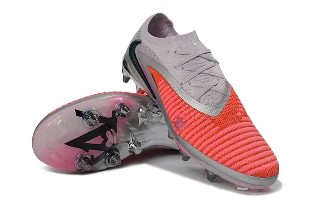 Nike Phantom GT Pink Red Low-Cut Knit Upper Iridescent Swoosh Firm-Ground Soccer Shoes 4