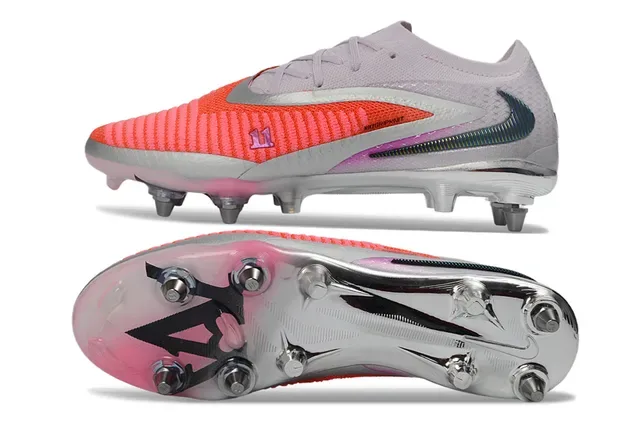Nike Phantom GT Pink Red Low-Cut Knit Upper Iridescent Swoosh Firm-Ground Soccer Shoes 6