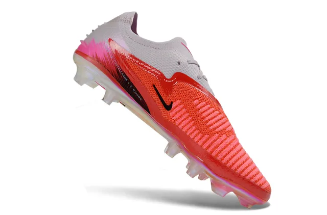Nike Phantom GT Vermelho Rosa Baixo Corte Tricô Superior Texturizado Ponta Dianteira Grade Solo Firme Sapatos de Futebol 2