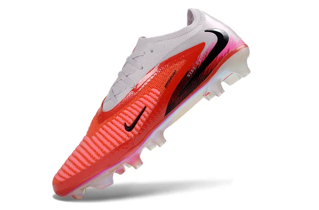 Nike Phantom GT Vermelho Rosa Baixo Corte Tricô Superior Texturizado Ponta Dianteira Grade Solo Firme Sapatos de Futebol 3