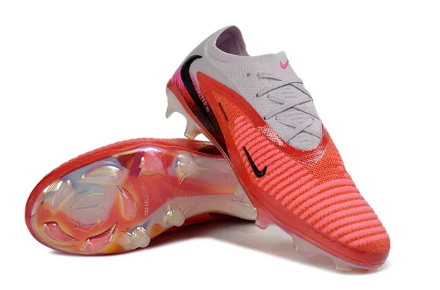 Nike Phantom GT Vermelho Rosa Baixo Corte Tricô Superior Texturizado Ponta Dianteira Grade Solo Firme Sapatos de Futebol 4