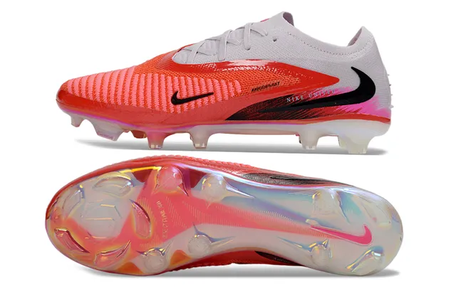 Nike Phantom GT Vermelho Rosa Baixo Corte Tricô Superior Texturizado Ponta Dianteira Grade Solo Firme Sapatos de Futebol 6