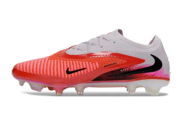 Nike Phantom GT Vermelho Rosa Baixo Corte Tricô Superior Texturizado Ponta Dianteira Grade Solo Firme Sapatos de Futebol 7