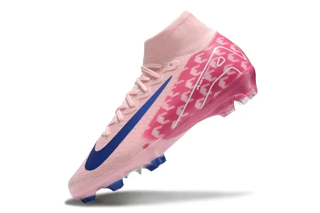 Nike Chuteiras de Futebol Rosa Azul Alto Corte Colar Tipo Meia Superior Sintética com Padrão Sola para Gramado Firme 3