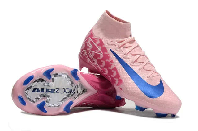 Nike Chuteiras de Futebol Rosa Azul Alto Corte Colar Tipo Meia Superior Sintética com Padrão Sola para Gramado Firme 4