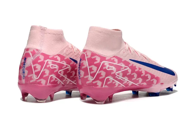 Nike Chuteiras de Futebol Rosa Azul Alto Corte Colar Tipo Meia Superior Sintética com Padrão Sola para Gramado Firme 5