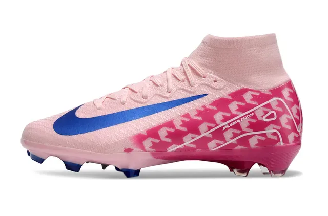 Nike Chuteiras de Futebol Rosa Azul Alto Corte Colar Tipo Meia Superior Sintética com Padrão Sola para Gramado Firme 6