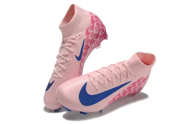 Nike Chuteiras de Futebol Rosa Azul Alto Corte Colar Tipo Meia Superior Sintética com Padrão Sola para Gramado Firme 7