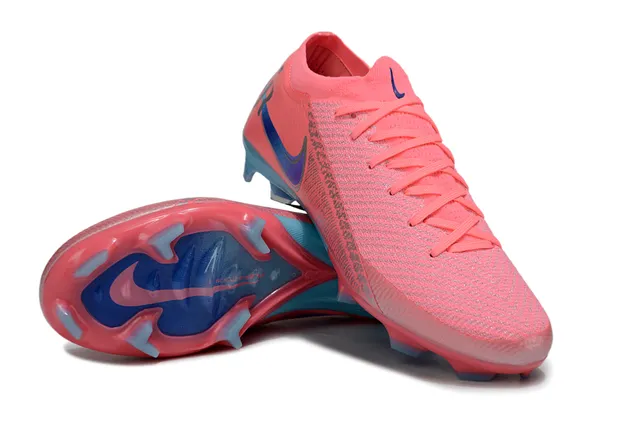 Nike Pink Blue Knitted Upper Low-Cut Collar Firm-Ground Soccer Shoes 4