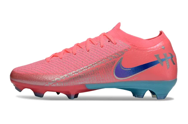 Nike Pink Blue Knitted Upper Low-Cut Collar Firm-Ground Soccer Shoes 7