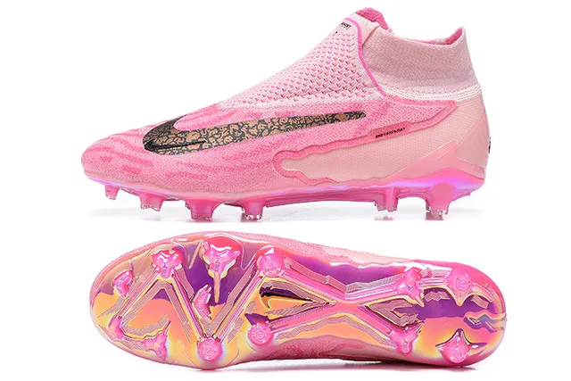 Nike Zapatillas de fútbol con cuello de calcetín rosa púrpura, suela iridiscente translúcida para terreno firme 9