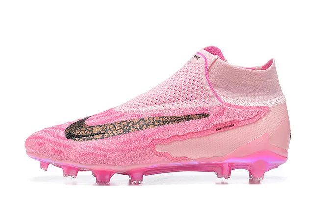 Nike Zapatillas de fútbol con cuello de calcetín rosa púrpura, suela iridiscente translúcida para terreno firme 10