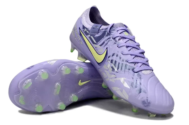 Nike Botas de fútbol moradas y amarillas de bajo corte con patrón de overlay sintético para firma 4