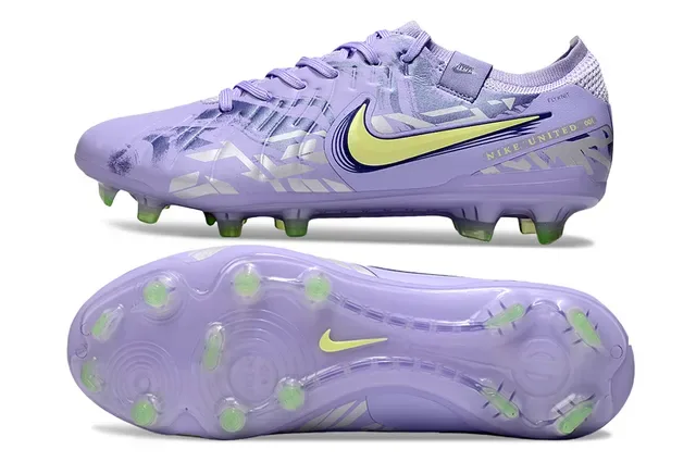 Nike Botas de fútbol moradas y amarillas de bajo corte con patrón de overlay sintético para firma 6