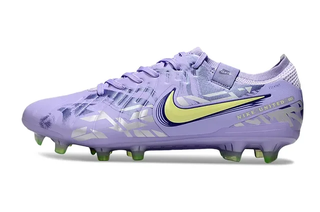 Nike Botas de fútbol moradas y amarillas de bajo corte con patrón de overlay sintético para firma 7