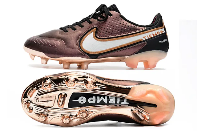 Nike Tiempo Gold Black Metallic Synthetic Upper Perforated Texture Firm-Ground Soccer Shoes 23