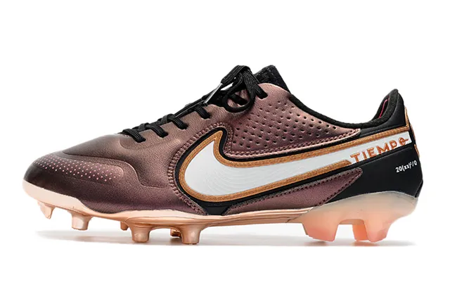 Nike Tiempo Gold Black Metallic Synthetic Upper Perforated Texture Firm-Ground Soccer Shoes 24