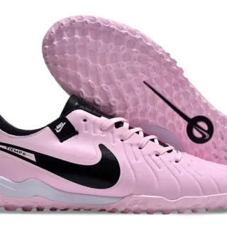 Nike Tiempo Pink Black Synthetic Leather Upper Molded Outsole Turf Soccer Shoes