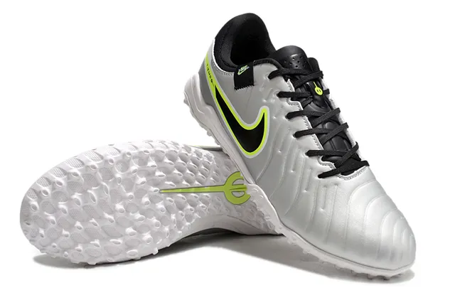 Nike Tiempo সাদা সবুজ টেক্সচার্ড কুইল্টেড উপর নিম্ন-কাট সিলুয়েট টার্ফ সকার জুতা 4
