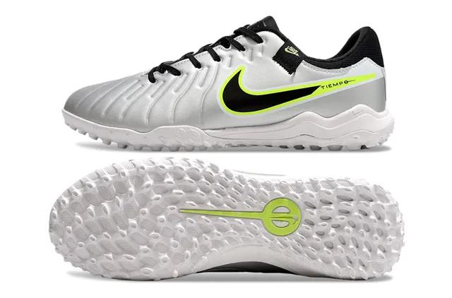 Nike Tiempo সাদা সবুজ টেক্সচার্ড কুইল্টেড উপর নিম্ন-কাট সিলুয়েট টার্ফ সকার জুতা 6